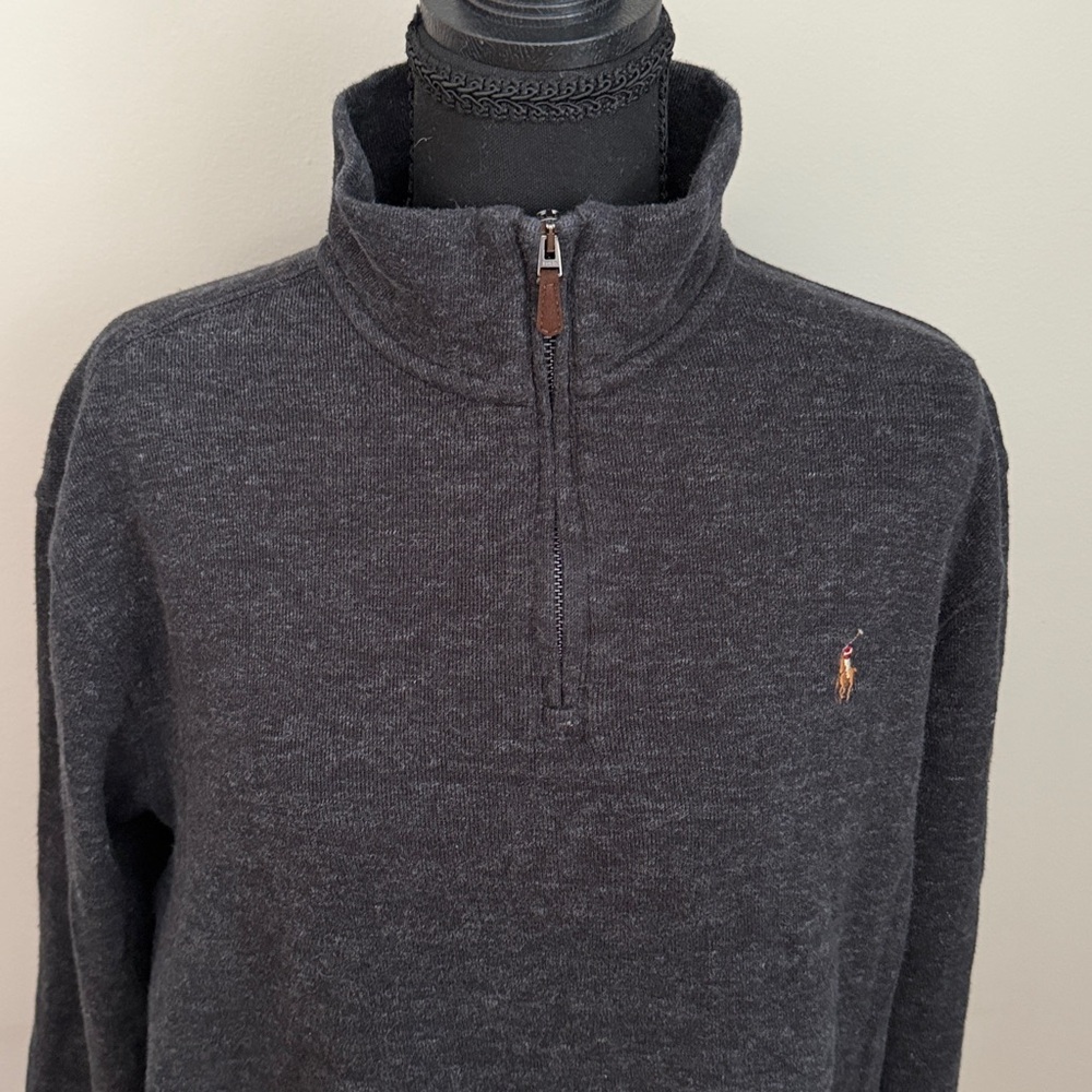 Polo Ralph Lauren Men’s Quarter Zip estate rib Sweater Charcoal Gray Size Large - Picture 4 of 5
